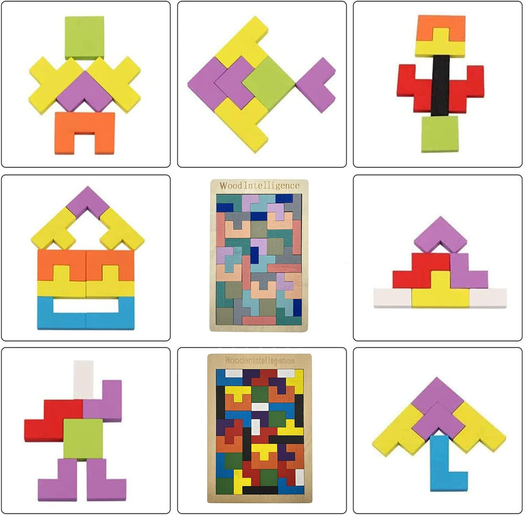 Puzzle Tetris din Lemn, Tip Montessori, 40 Piese