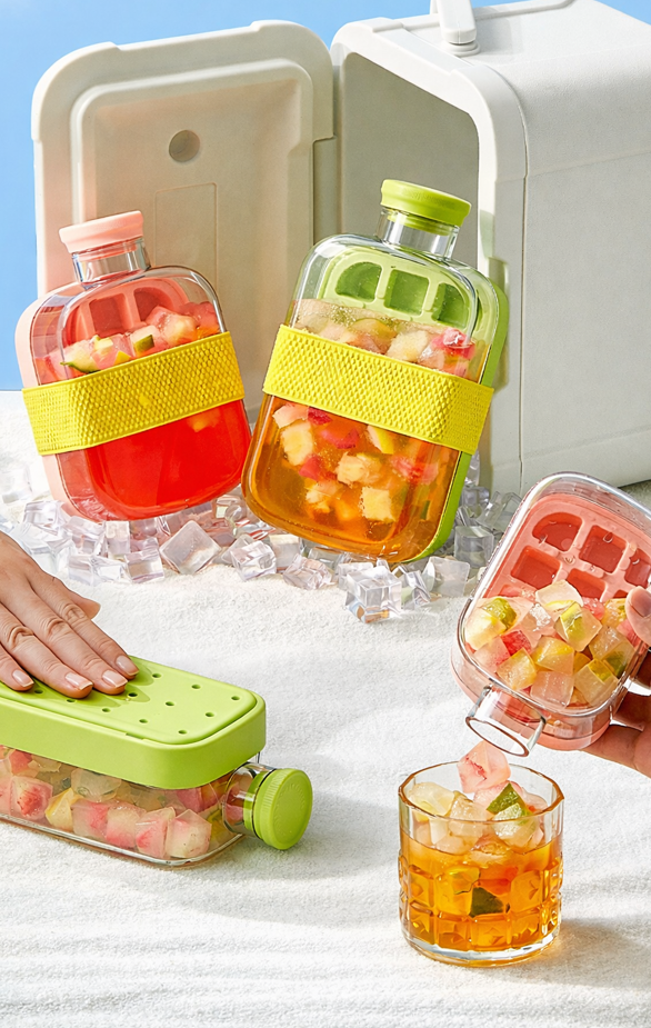 Sticlă pentru Gheață 2 în 1 cu Pai – Formă pentru 12 Cuburi, 500 ml