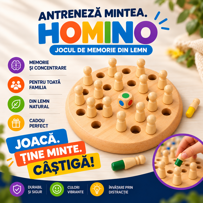 Joc de Memorie din Lemn pentru Toată Familia tip Montessori