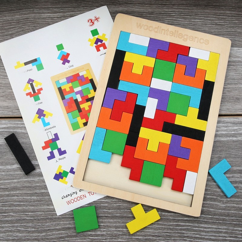 Puzzle Tetris din Lemn, Tip Montessori, 40 Piese