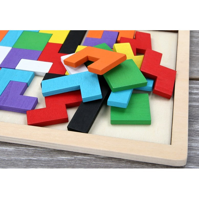 Puzzle Tetris din Lemn, Tip Montessori, 40 Piese