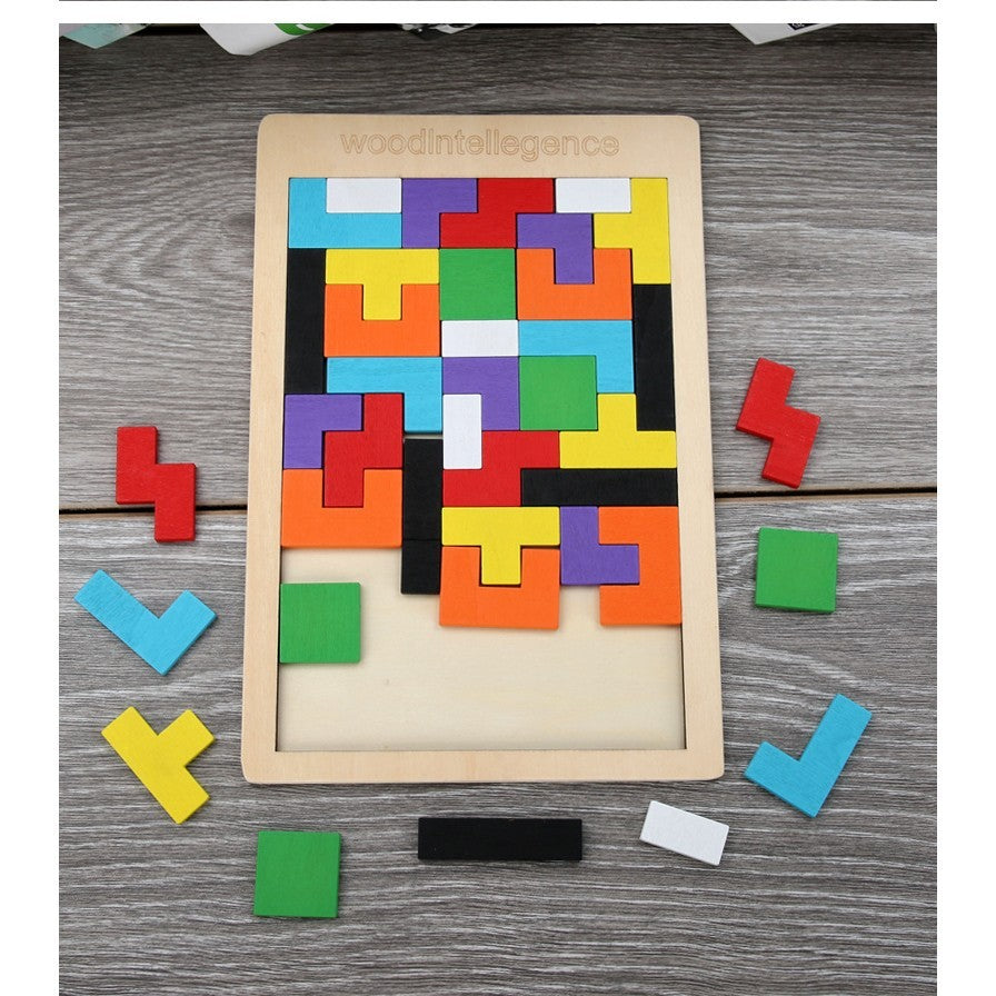Puzzle Tetris din Lemn, Tip Montessori, 40 Piese